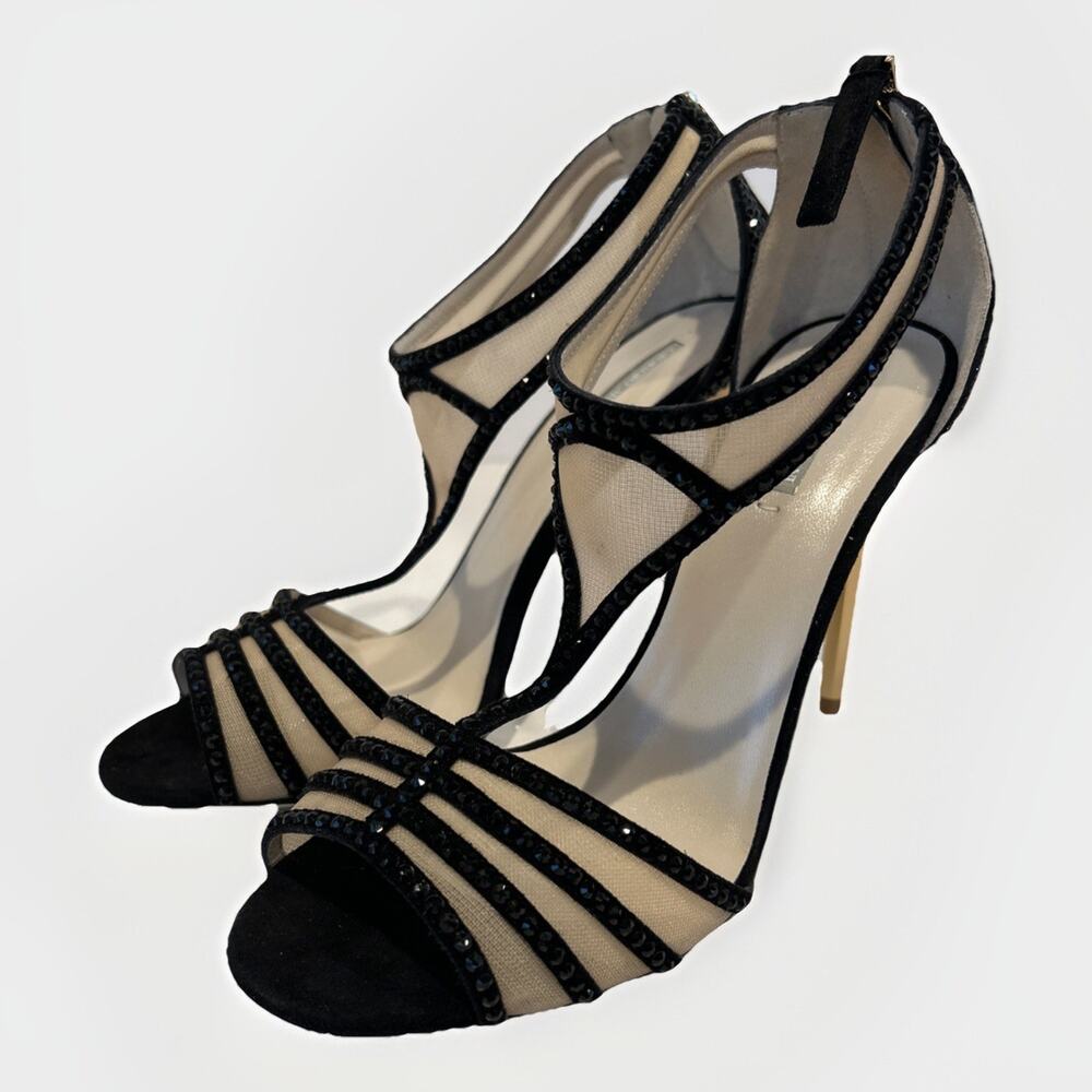 NEW Vintage Giorgio Armani Black Crystal Embellished Suede Mesh Heels $1300 36/5